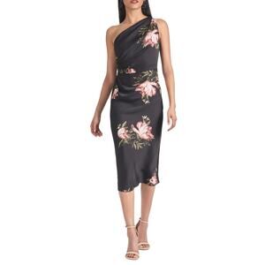 Sachin & Babi Black Floral Carmen One Shoulder Midi Dress Size 6